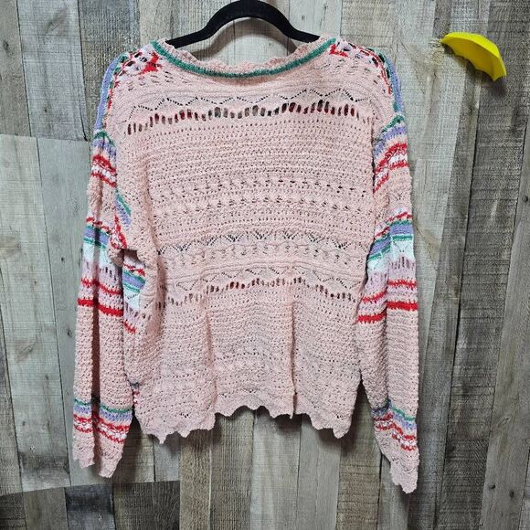 POL Rise and Fall Pink Knit Stripe Sweater Boho Preppy Femme - Picture 3 of 5